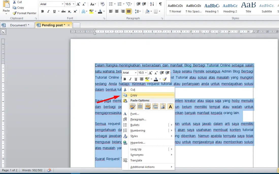 Memperbanyak Teks di Microsoft Word