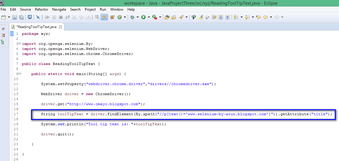 SeleniumByArun Reading Tool Tip text using getAttribute() method of Selenium