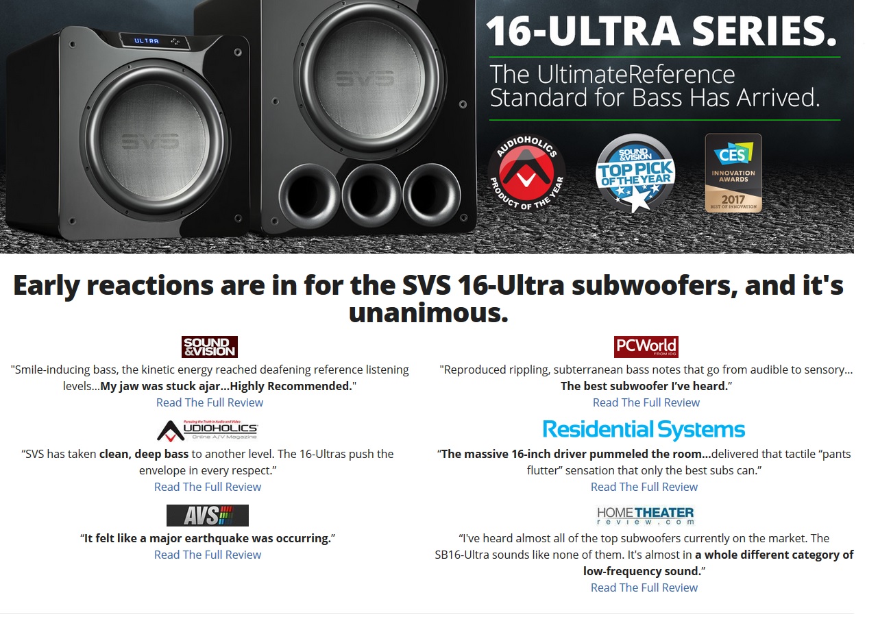 Maxx Audio Visual SVS 16Ultra Series subwoofers Awards and Reviews