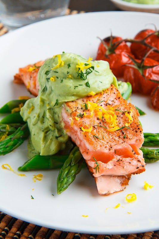 Seared Salmon in Dill Avodaise (Avocado Hollandaise) Sauce Recipe on