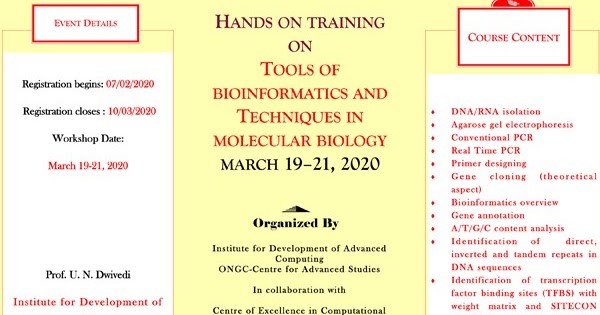 Hands on Training on Tools of Bioinformatics & Techniques in Molecular ...
