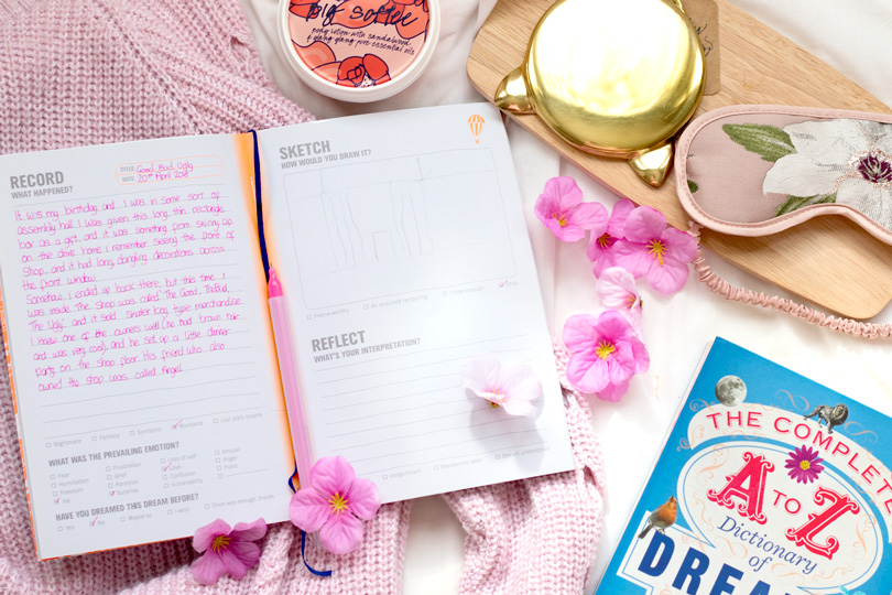 dream journal monring bed flatlay