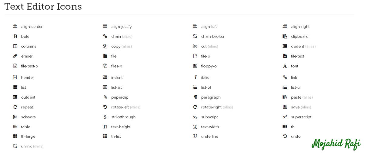 Mojahid Rafi The complete set of 675 icons in Font Awesome 4.7.0