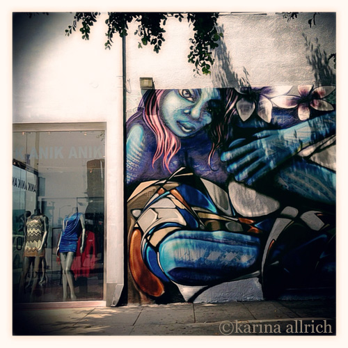 Vintage style iphone pic of street art mural in Hollywood by Karina Allrich.