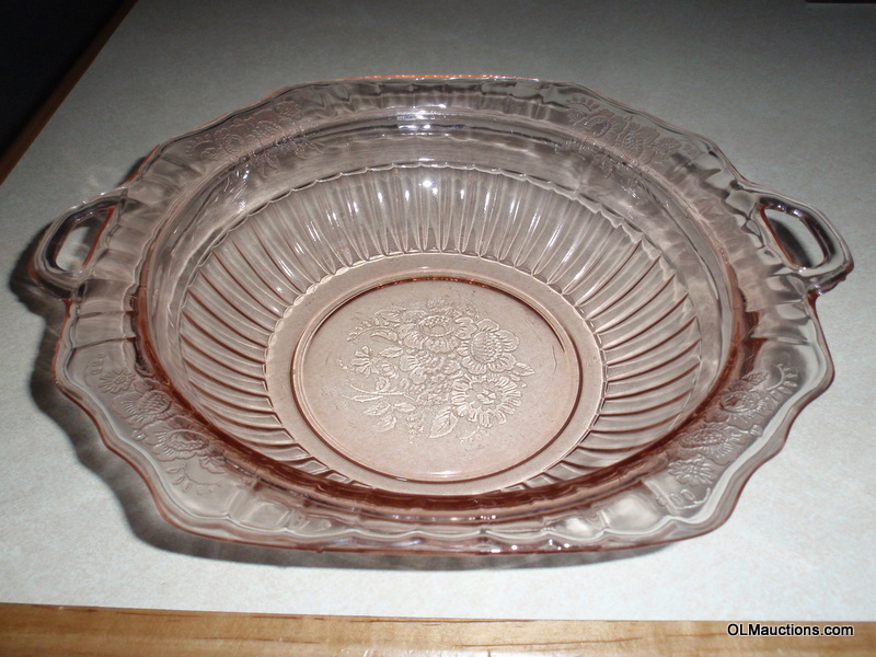 Superstores 12" Pink Wild Rose Depression Glass Bowl With Handles