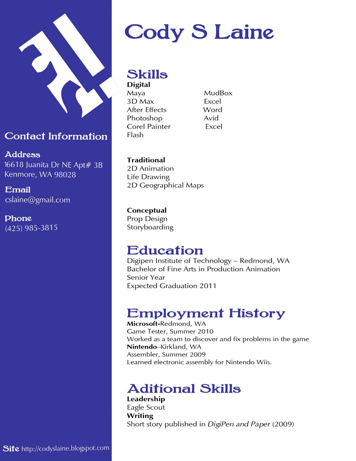 Computer animation resume examples