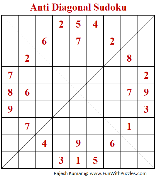 Anti Diagonal Sudoku Puzzle (Fun With Sudoku #381)