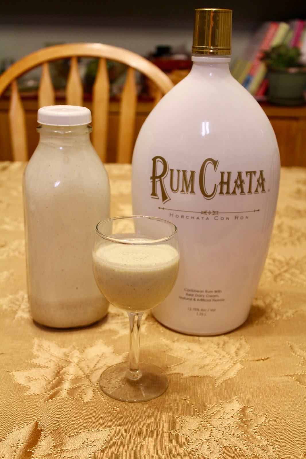 A Taste of Alaska Eggnog with and without and the Rum Chata bottle