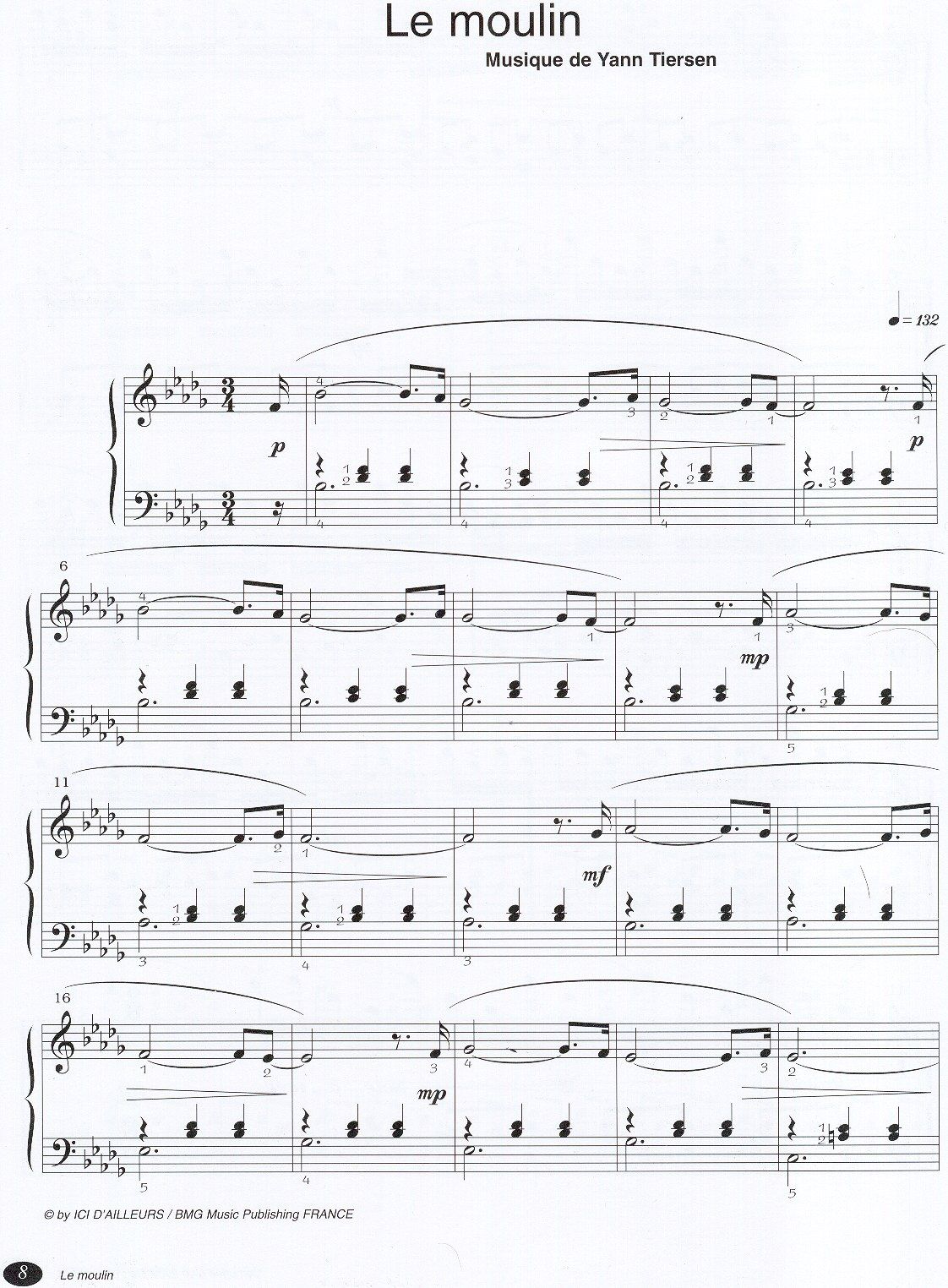 Izmir Ozel Piyano Dersi Yann Tiersen Le Moulin Piyano Notalari