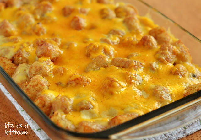 Tater tots, ground turkey and cheese come together in a unique way in this delicious Tater Tot Casserole. Life-in-the-Lofthouse.com