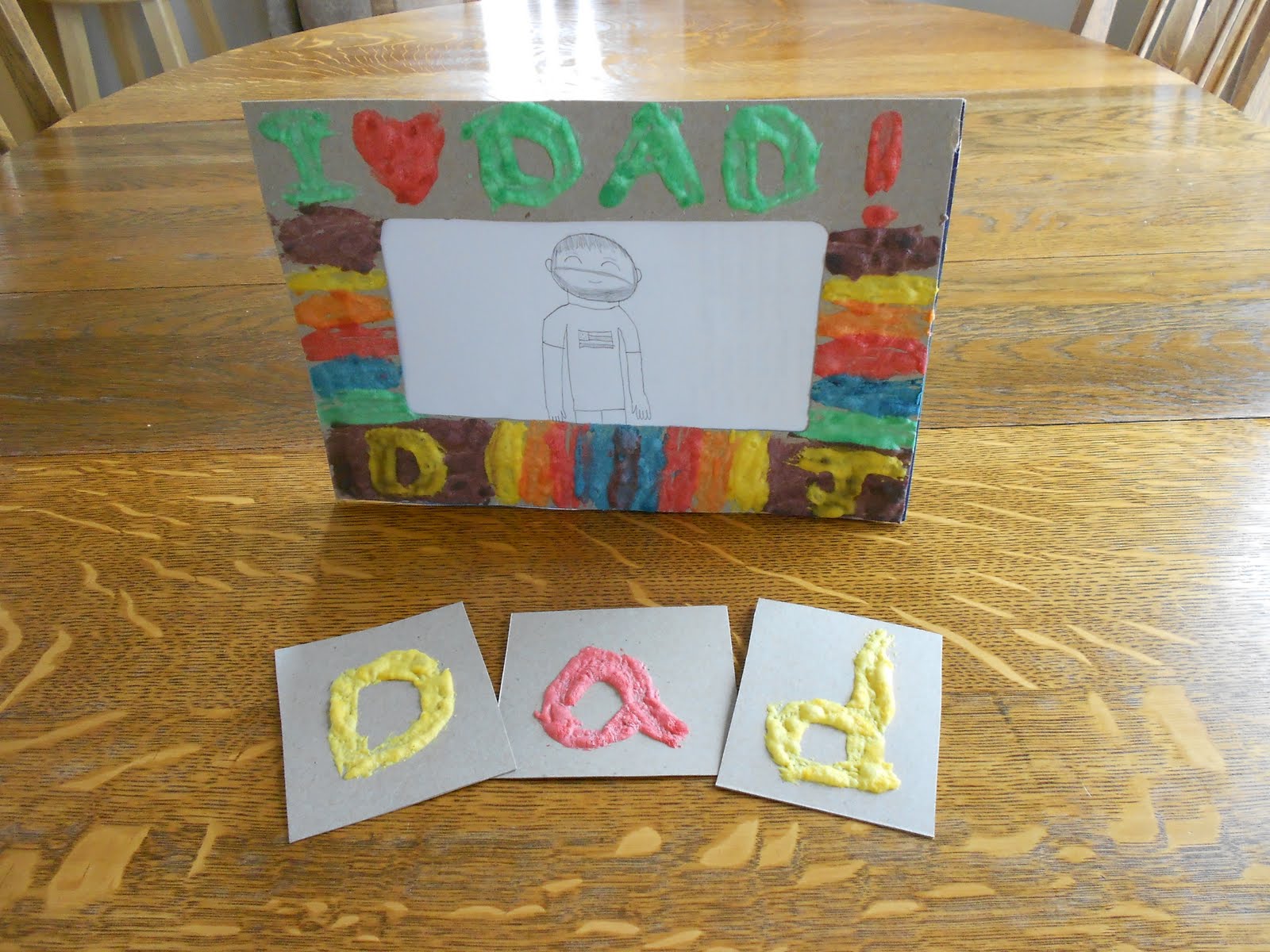 Almost Unschoolers Puffy Paint, Cereal Box, Picture Frames for Father