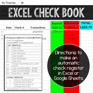 creating a digital checkbook in Excel or Google Sheets