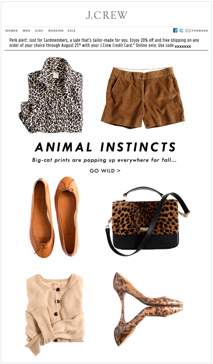 J.Crew Aficionada Cardmember Email Cardmembers only 20 OFF & FREE