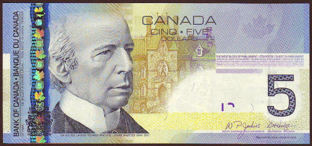Canada Banknotes 5 Canadian Dollar Bill 2006 Sir Wilfrid Laurier, Prime Minister of Canada