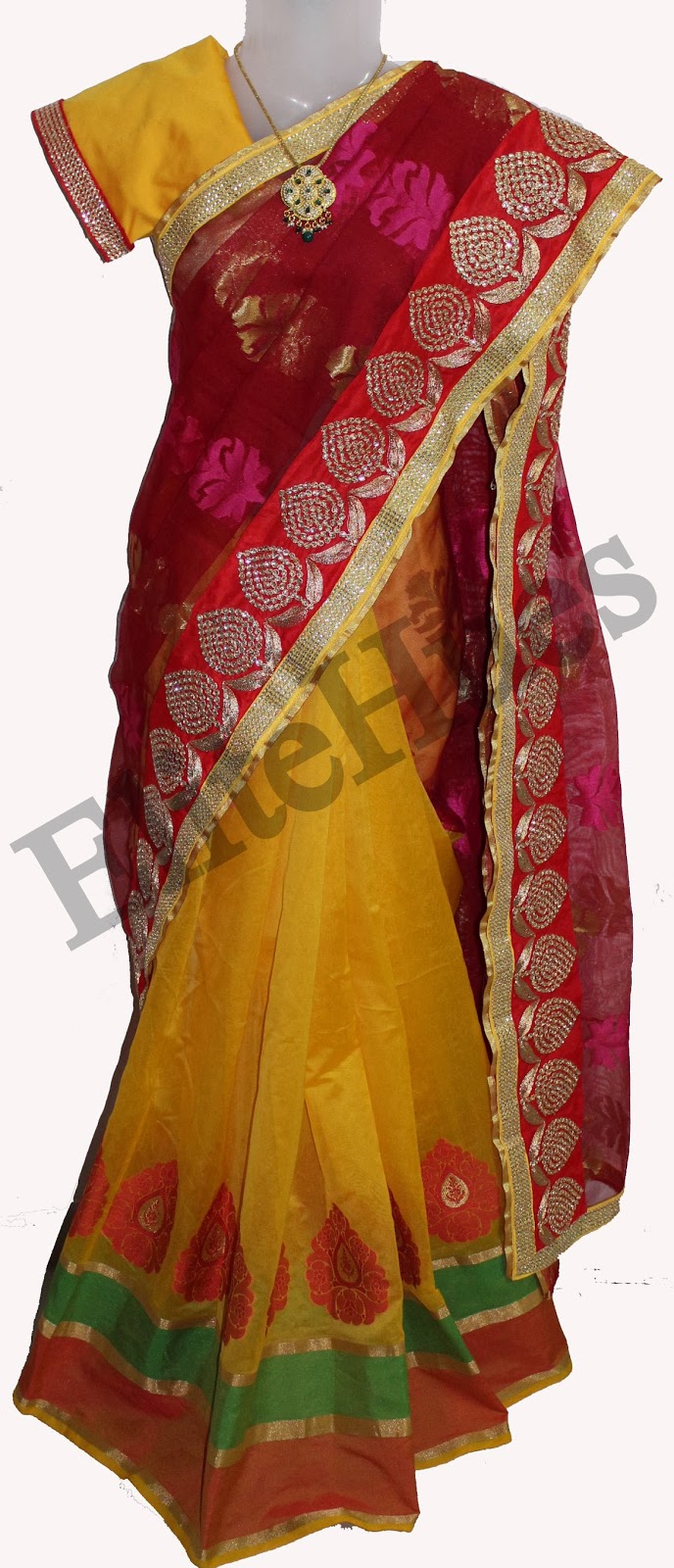 Red and Yellow Designer Saree