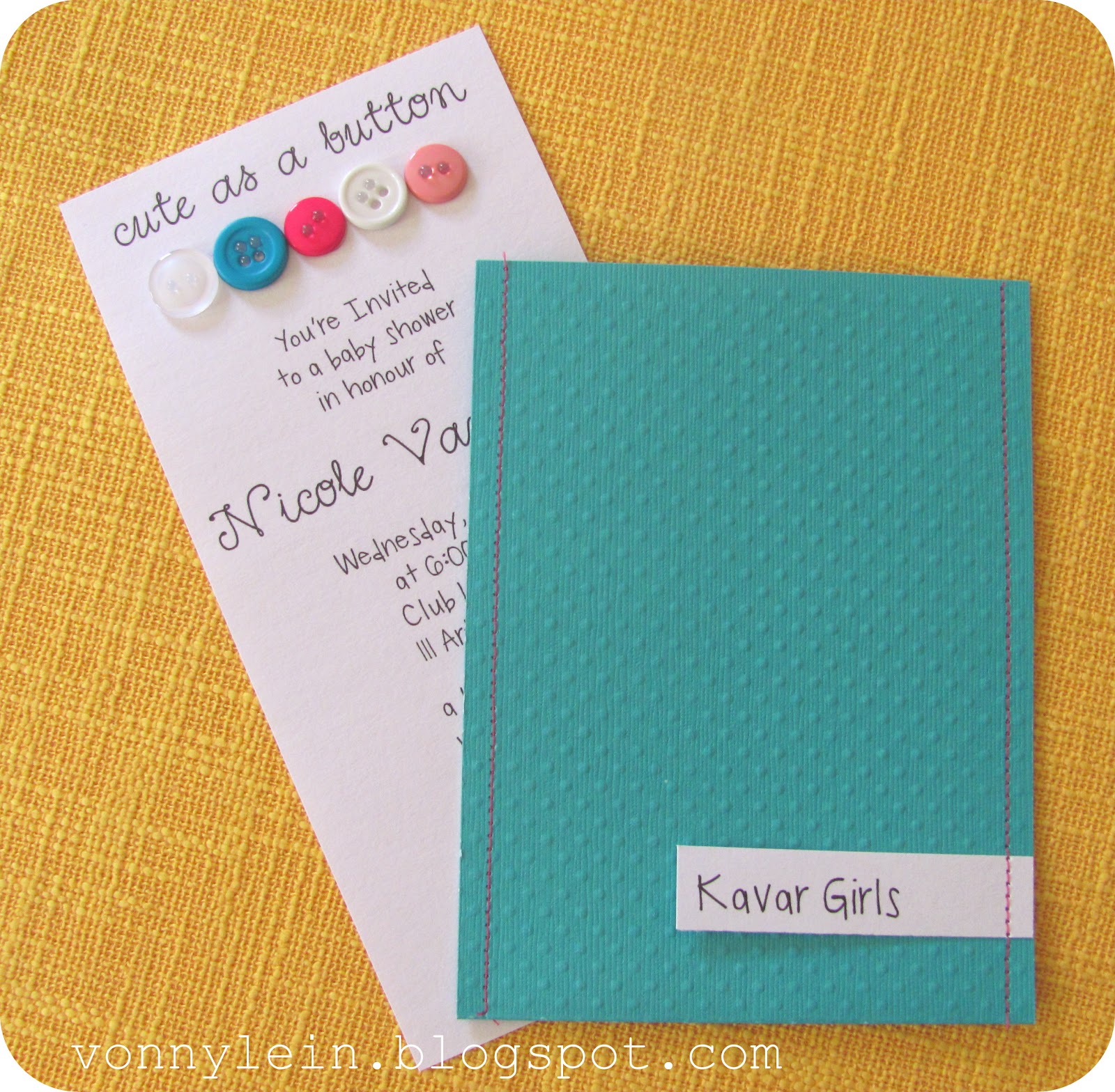 vonnylein Baby Shower "Cute as a Button" Invitations