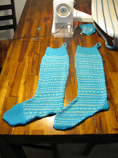 sewing the sides of the sweater stocking