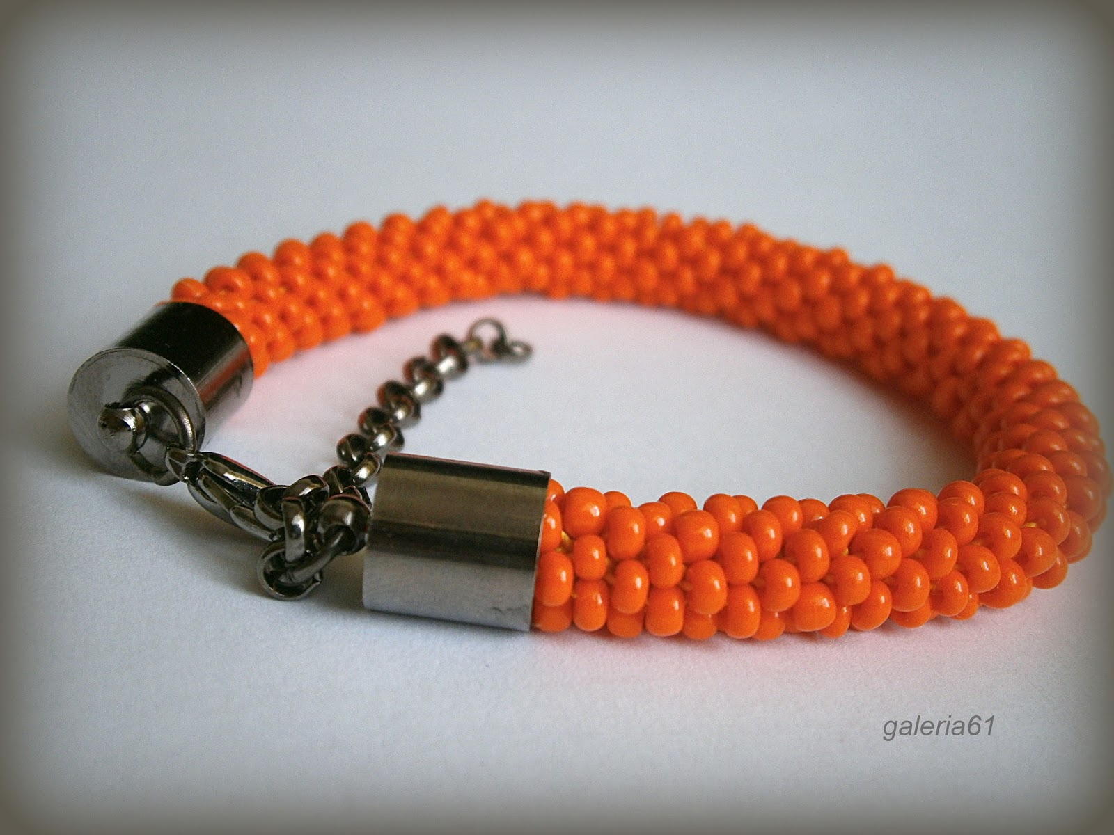 bransoletka, sznur szydełkowo - koralikowy, naszyjnik, orange