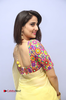 Telugu Actress Anchor Manjusha Stills in Yellow Saree at Janaki Ramudu Audio Launch  0027