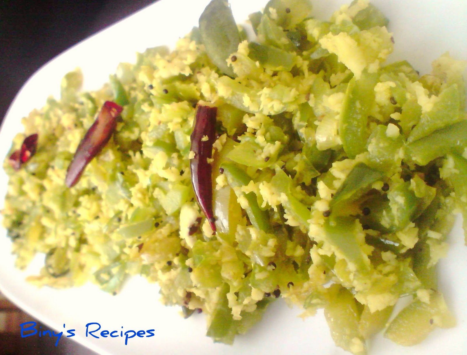 Binys Recipes Capsicum and Spring Onion Thoran/Stir fry