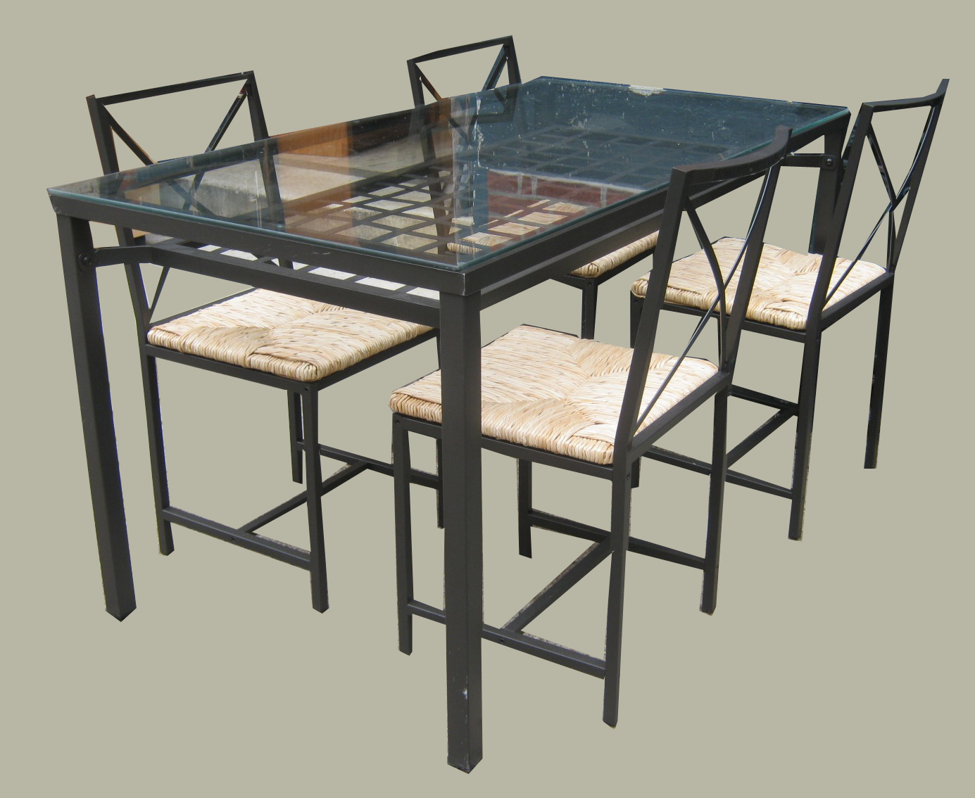 Uhuru Furniture & Collectibles: IKEA Metal/Glass Dining Table w/4 Rush