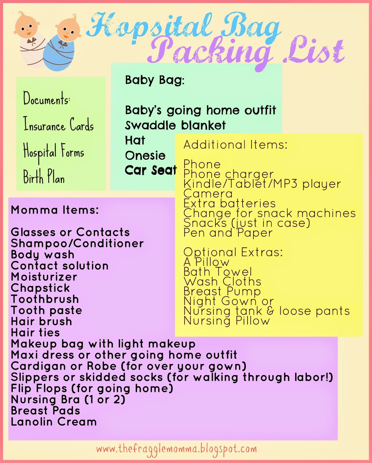 The Fraggle Momma Free Hospital Packing List Printable