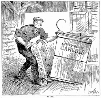 1934 longshoremen coast west waterfront strike cartoon july riveted ends sf