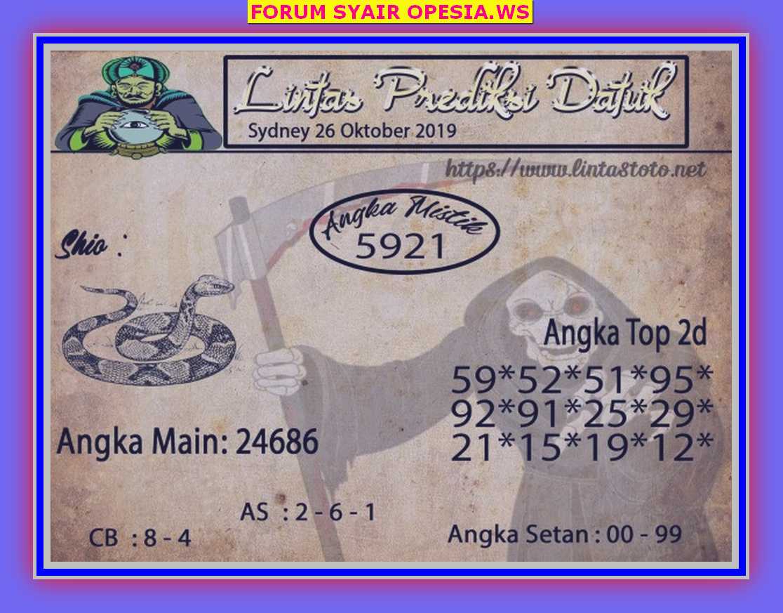 Kode syair Sydney 26 Oktober 2019 FORUM SYAIR TOGEL