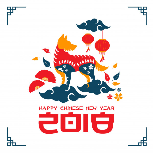 Creative Colorful Chinese New Year 2018 Dog Year Banner and Card Illustration Free Vector