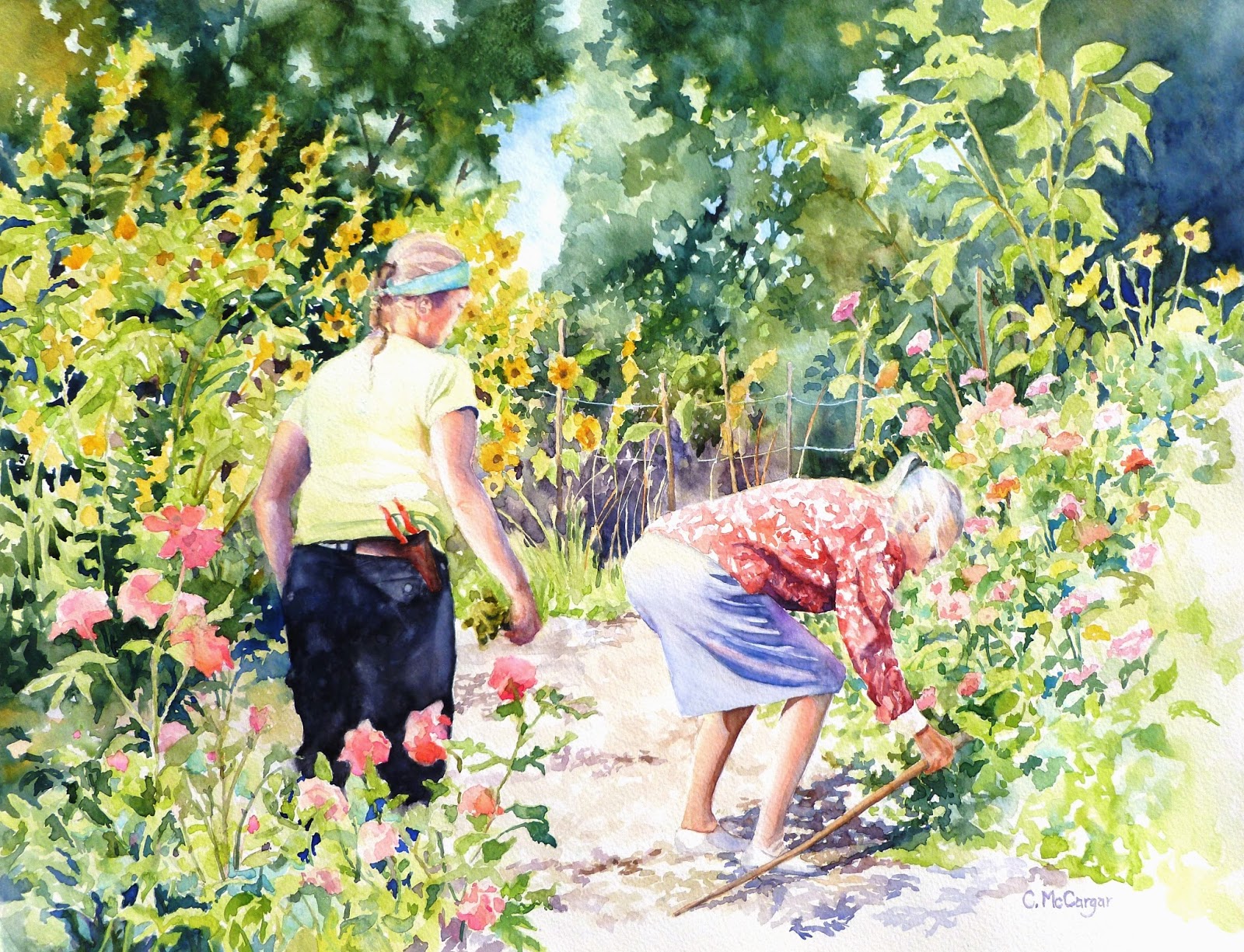 Catherine Mccargar Watercolor Painter Tending The Garden At Blake