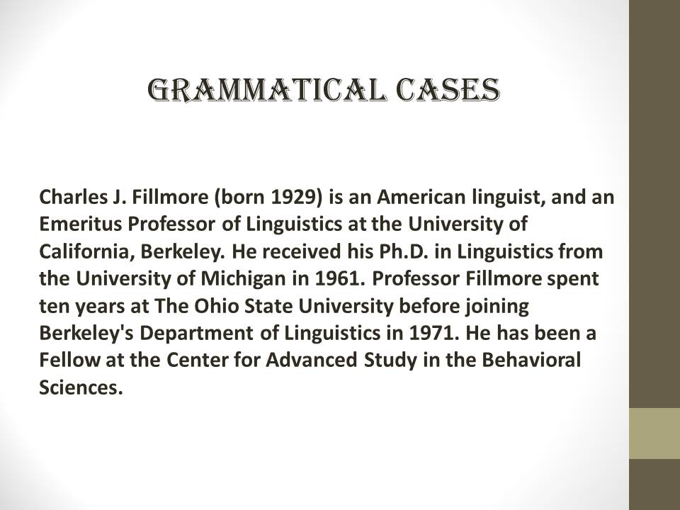 Teoria Linguistica II GRAMMATICAL CASES