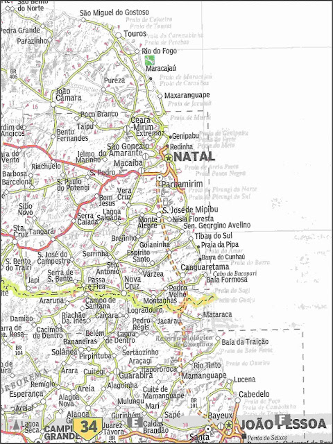 Mapa rodoviário da região de Natal