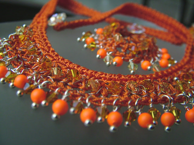 Swarovski Neon - Wire Crochet Necklace & Earrings