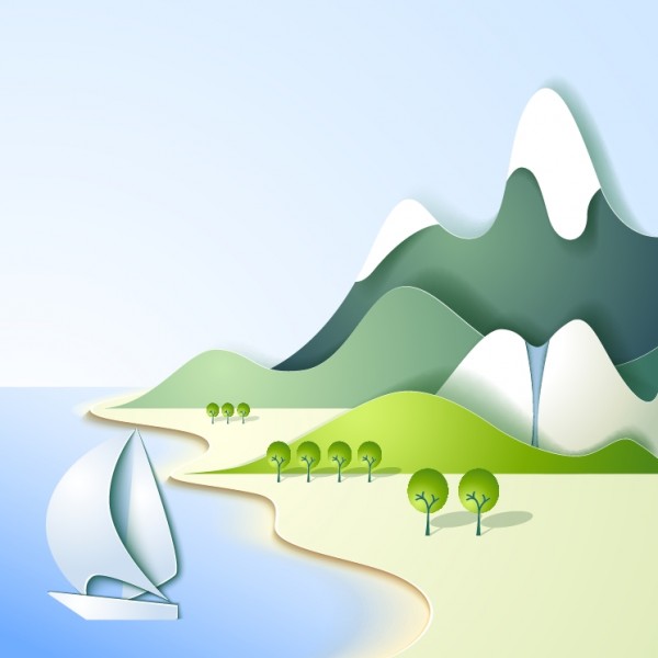 MOUNTAIN AND THE SEA LANDSCAPE VECTOR FREE DOWNLOAD