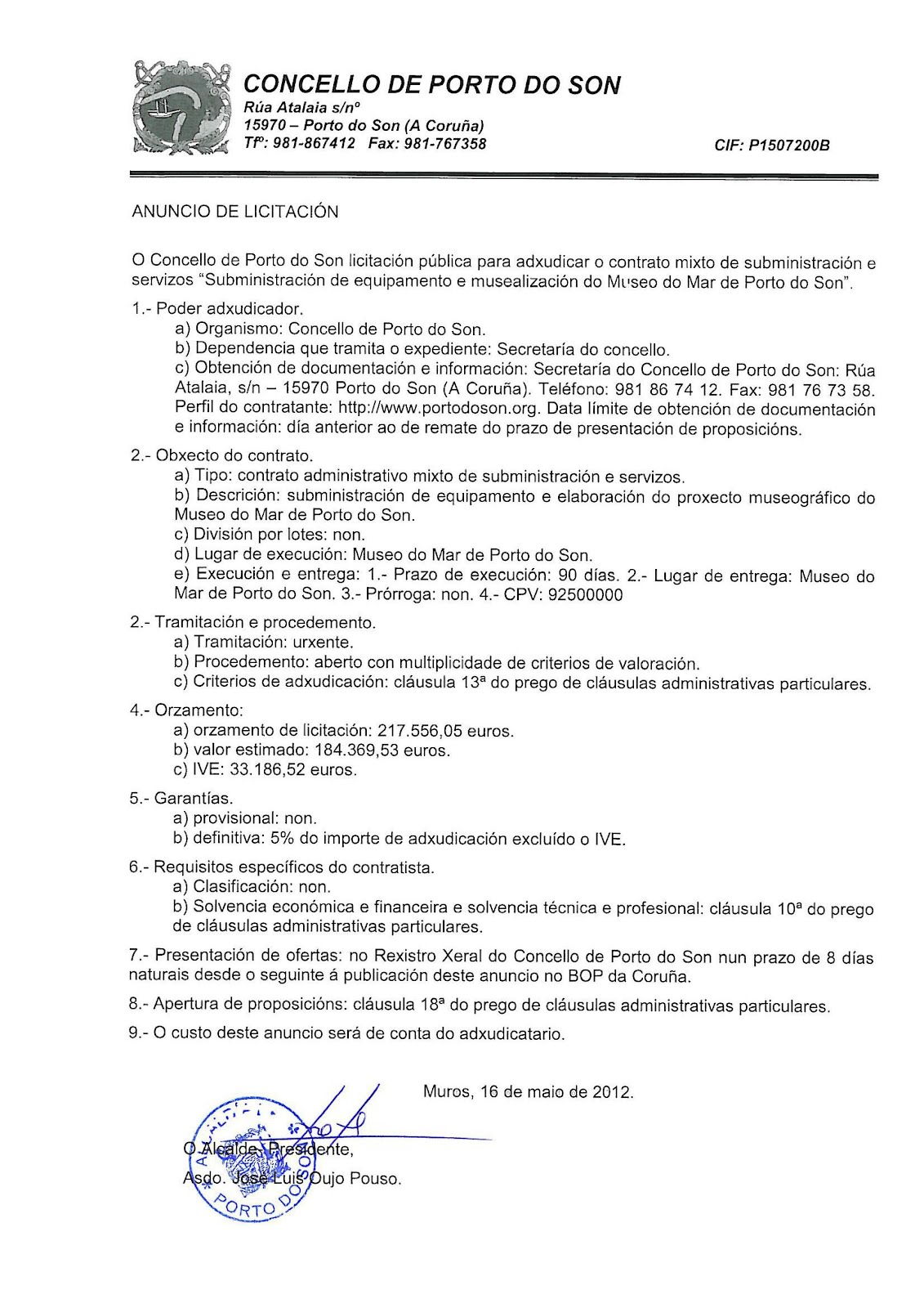 Porto do Son CONTRATO MIXTO MUSEO