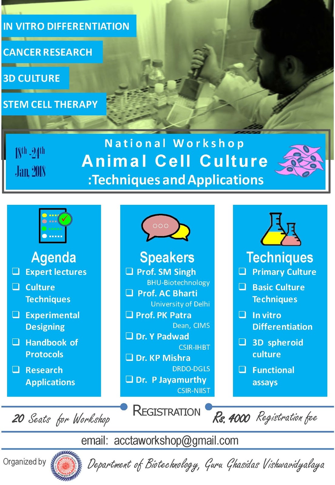 Workshop on Animal Cell Culture: Techniques & Applications | 18-24 January  2018