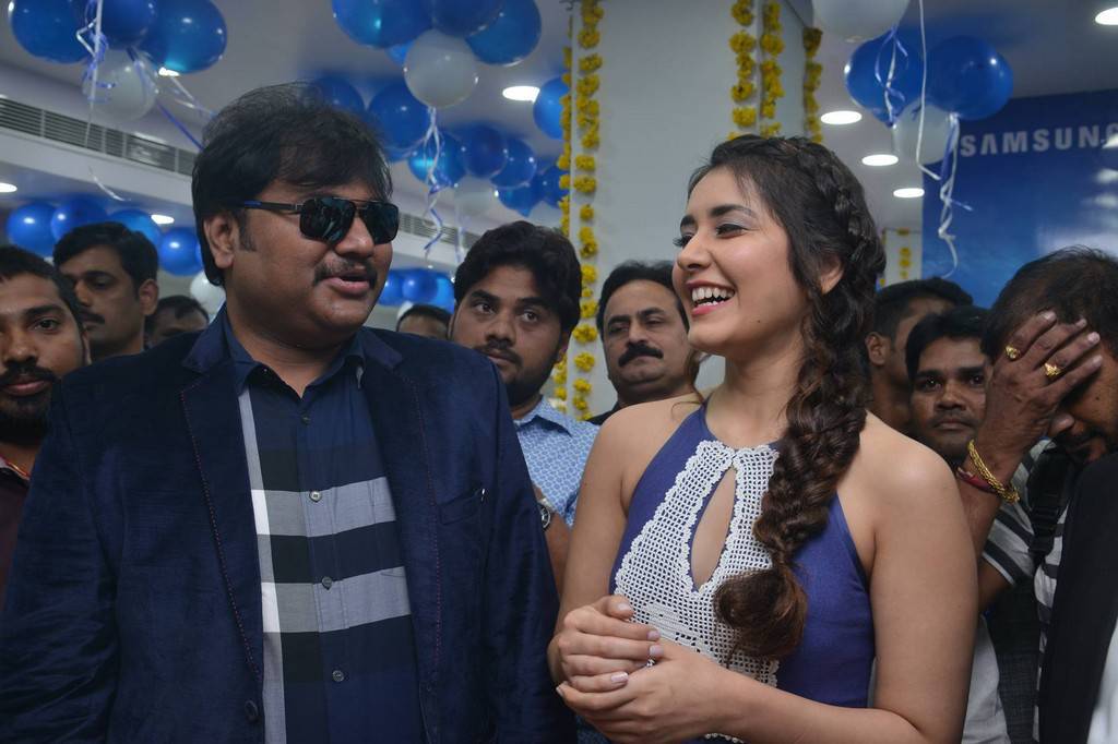 Rashi khanna In Blue Dress At Bigc Store launch Guntur