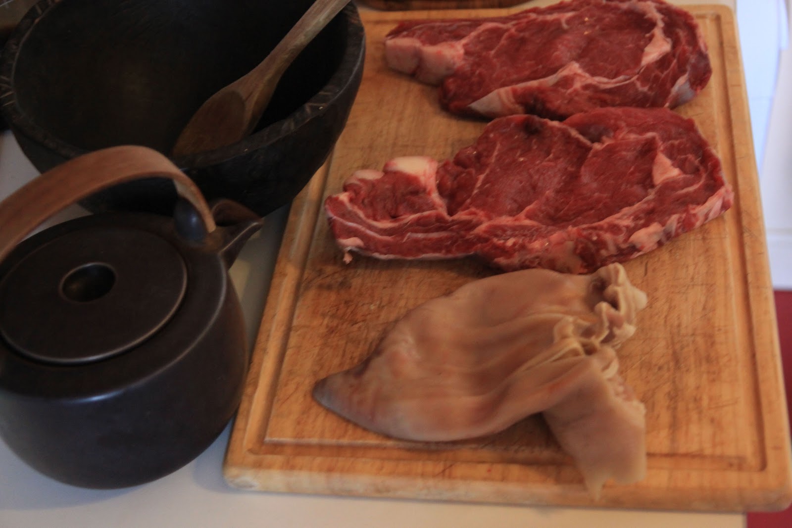 La Boîte à Savon Grilled pig ear (BBQ) and a côte de boeuf