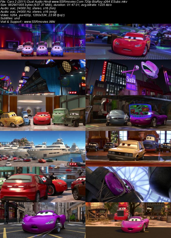 Cars 2 (2011) Dual Audio Hindi 480p BluRay x264 300MB ESubs Movie Download