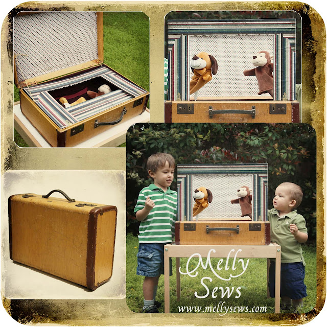 This vintage suitcase used as a puppet show for kids is adorable.