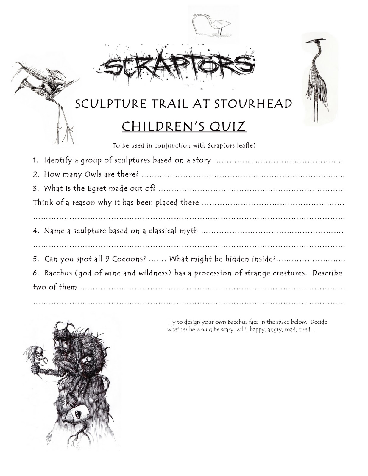 SCRAPTORS SCULPTURE GROUP Children's Quiz for Stourhead Sculpture Trail