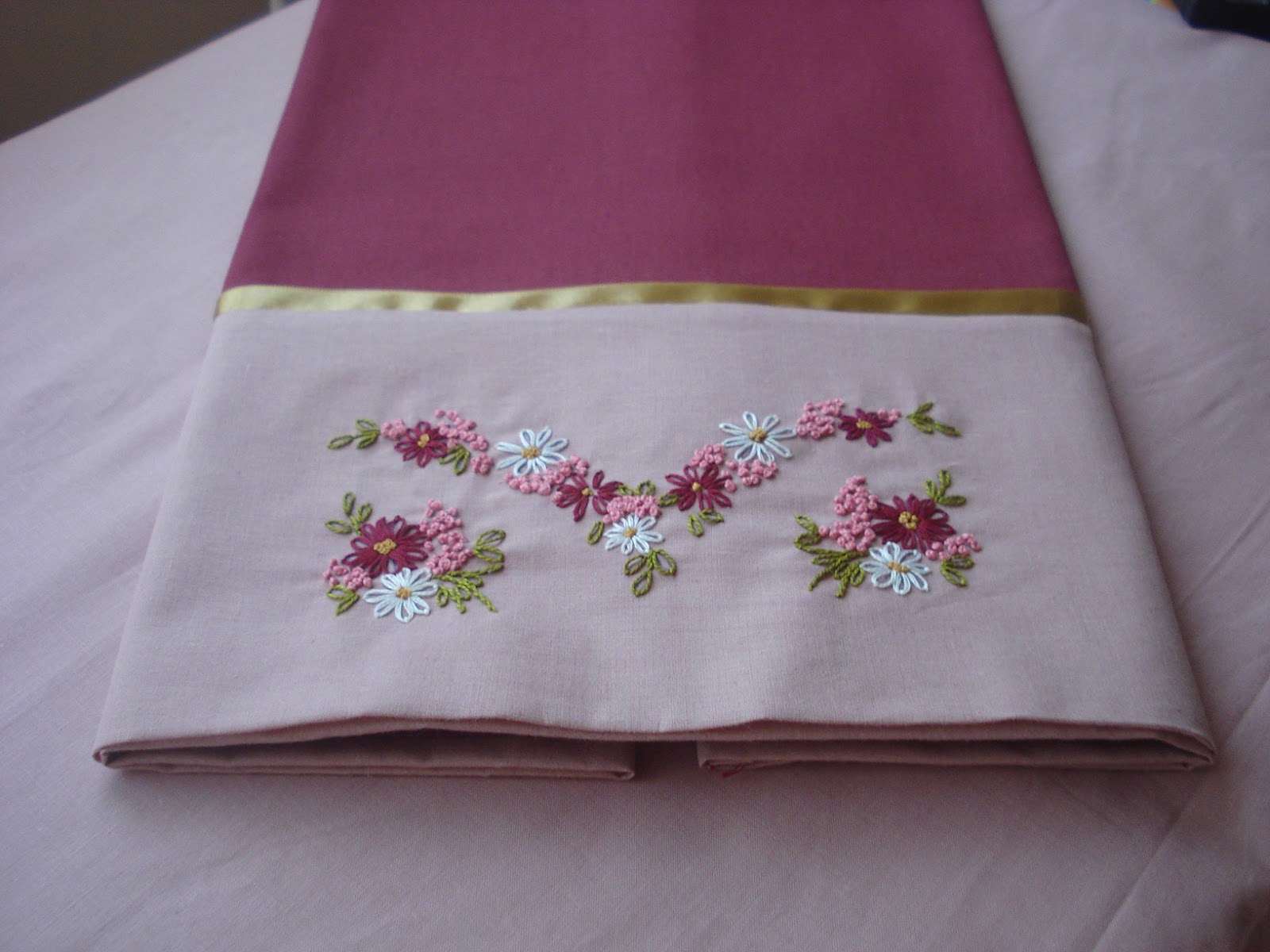 Hand embroidery on pillow cases Hand embroidery on pillow cases