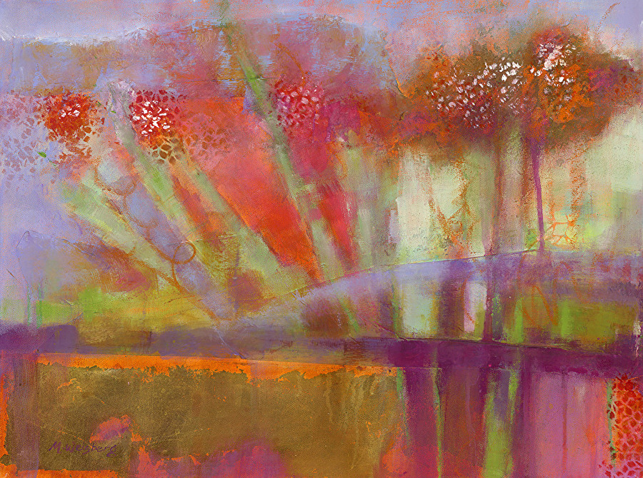 Mixed Media Artists International Contemporary Abstract Flower Art Painting Brilliant Forest 2 By Illinois Artist Marilyn Weisberg