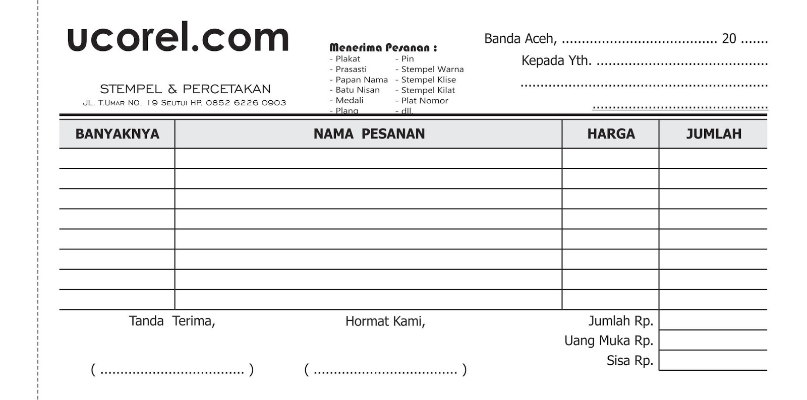 Contoh Nota Toko Elektronik