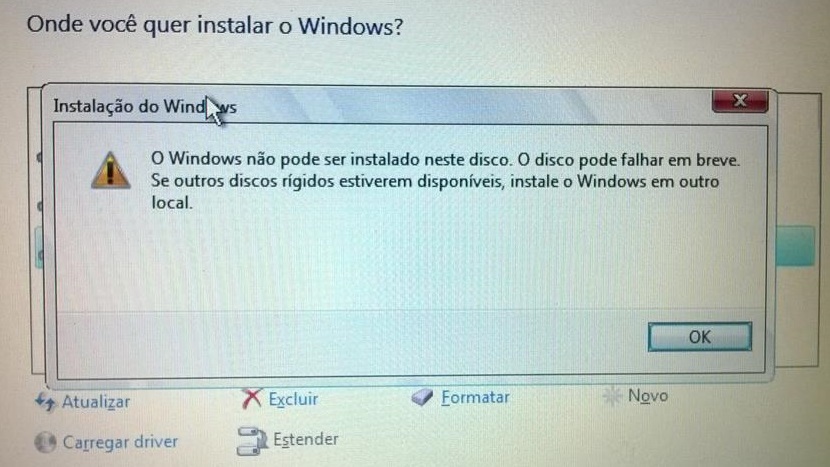 O Windows não pode ser instalado neste disco