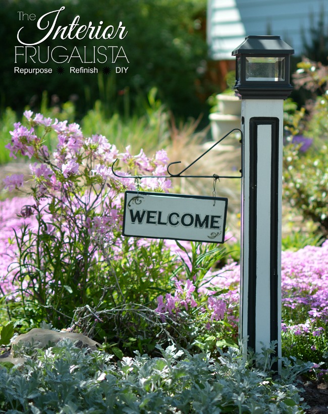 Salvaged Newel Post Outdoor Welcome Sign With Solar Light 
