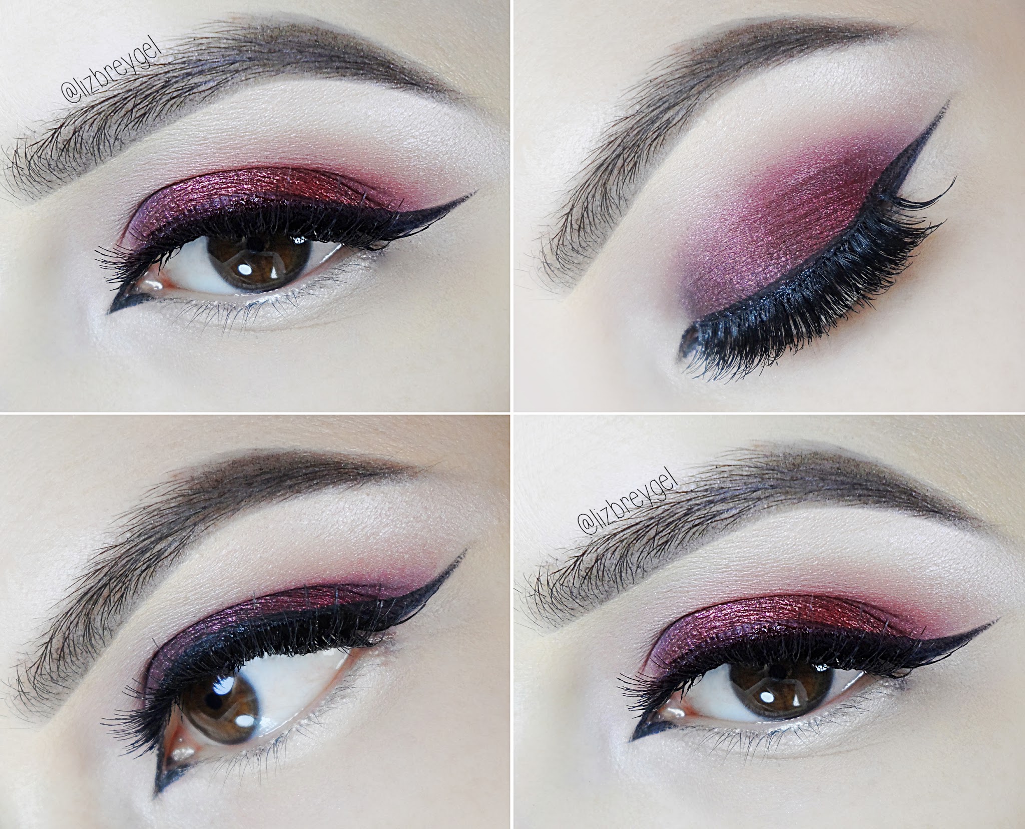makeup pictorial showing how to do a red smokey eye look inspired by ruby stone