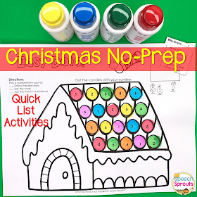 This Gingerbread Dot marker activity is just one of 58 No-prep Christmas speech therapy activities perfect for mixed groups. Print and go open-ended fun with puzzles, color by number, mystery squares and more for PK-4th grade. Includes Christmas questions Quick Lists. #speechsprouts #speechtherapy #Christmas #speechandlanguage #whquestions