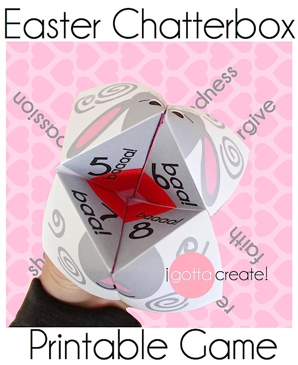 #Easter Lamb chatterbox or "cootie catcher" game shown with "mouth" open - CUTE! | printable at I Gotta Create!