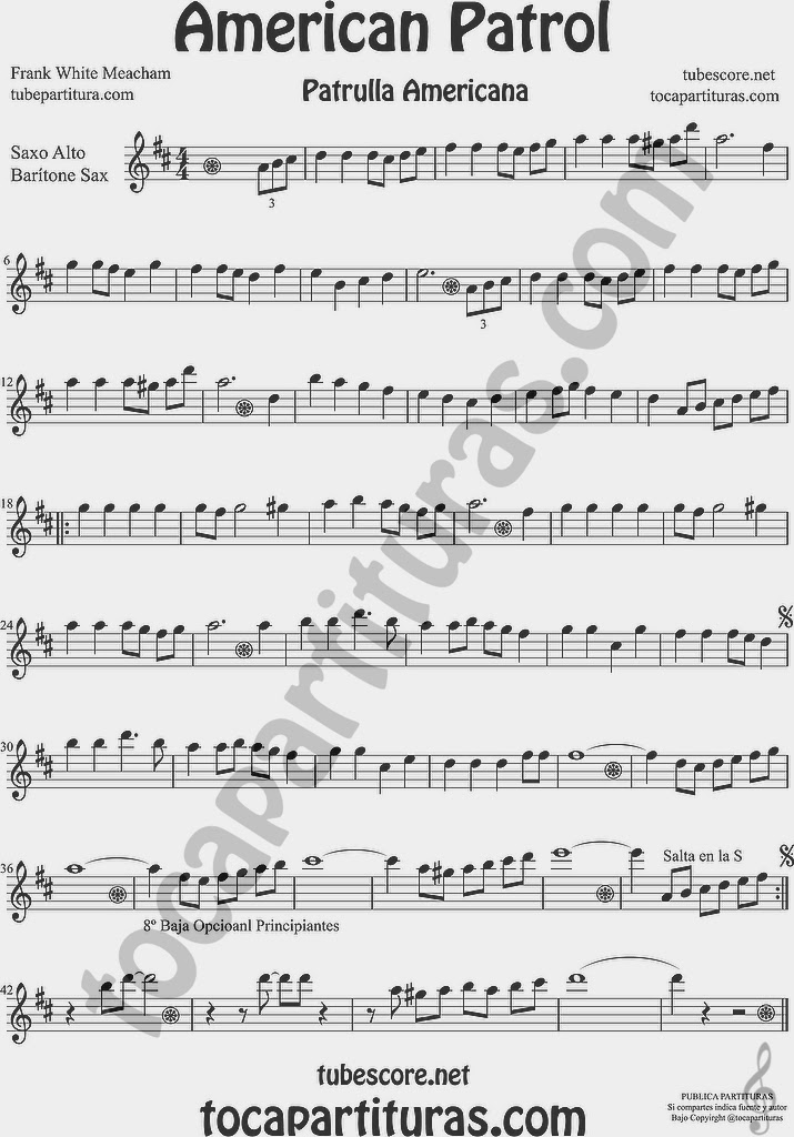 American Patrol Partitura de Saxofón Alto y Sax Barítono Sheet Music for Alto and Baritone Saxophone Music Scores